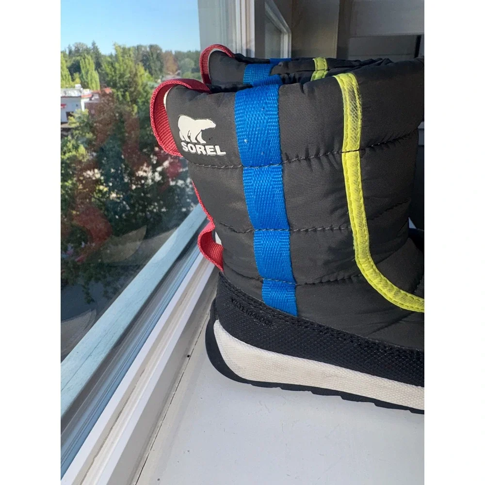 Sorel Whitney II Puffy Mid Snow Boots Waterproof Insulated Kids Black Multi